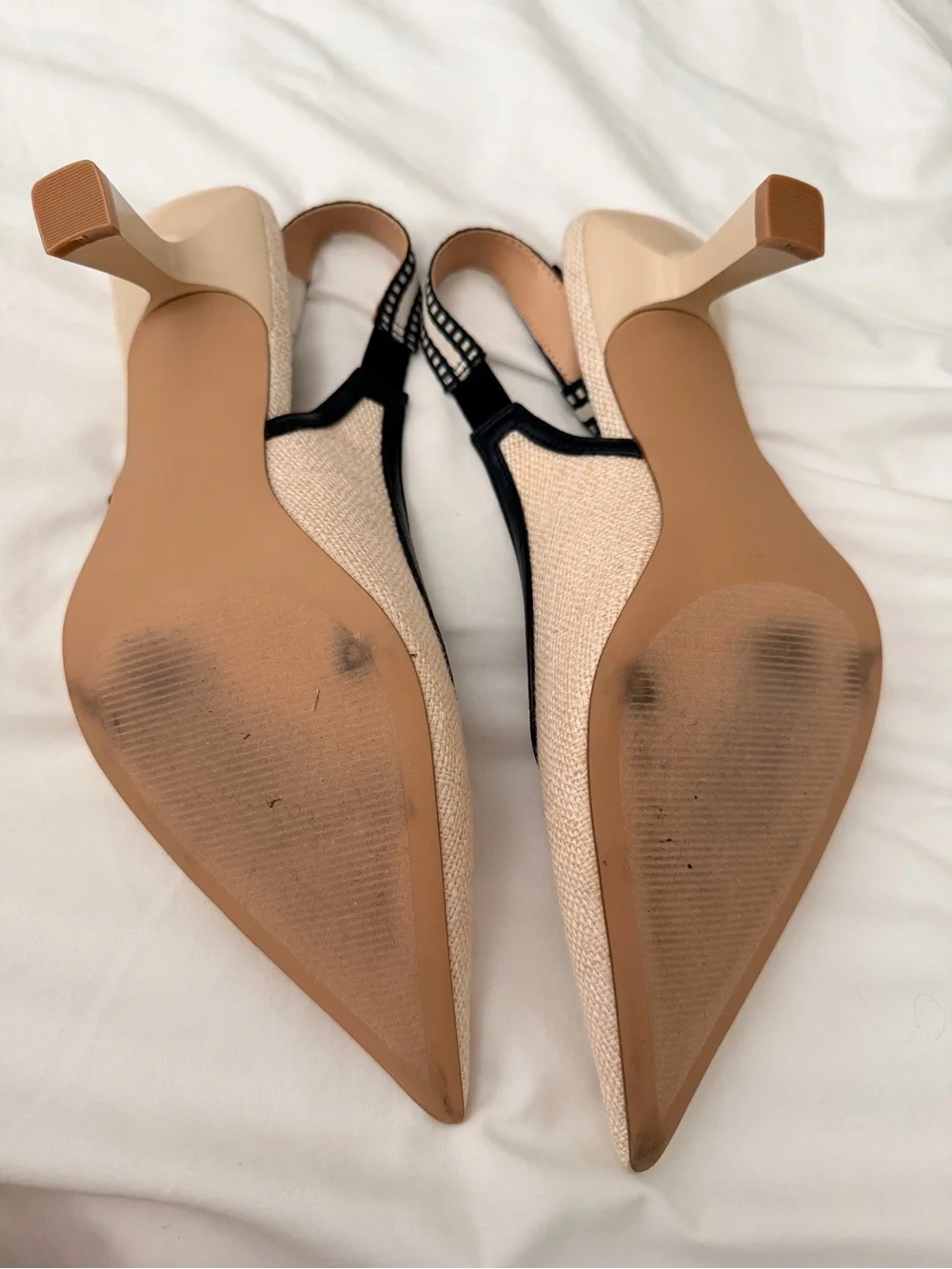 Steve Madden Cream and Black Slingback Pointed Kitten Heels